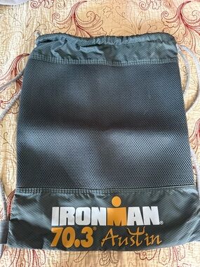 IRONMAN 70.3 Austin Drawstring Gym Backpack - Gray with Gold Logo - Unisex